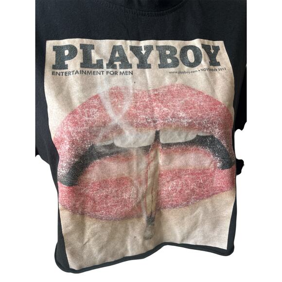 PLAYBOY X Missguided Black Crop Short Sleeve Top Oversized Women's Size 8 M/L - Picture 6 of 6